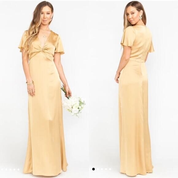 Show Me Your Mumu Rome Twist Gown True Gold Luxe Satin Maxi Dress‎ NWT Size XS - Picture 1 of 8